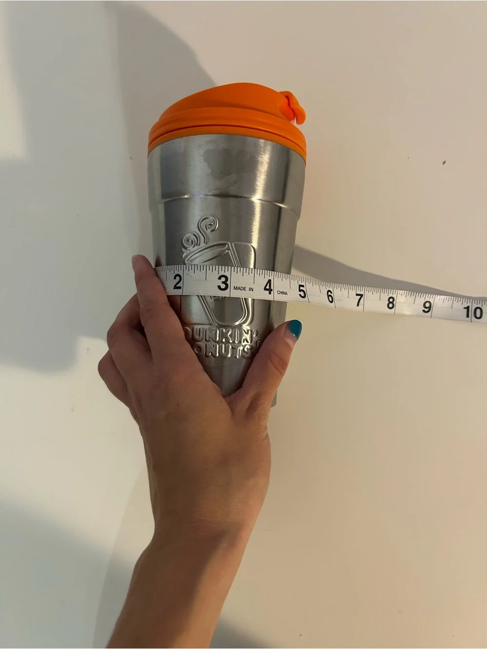 Dunkin Dounts- vintage Stainless Steel Travel Mug with Orange Lid
